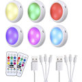 Miniatyrbilde 1 av 5: Trådløse LED-lys under skap, USB-oppladbare, RGB-fjernkontroll, justerbar lysstyrke, for kjøkken, bokhylle, utstillingsvindu, pantry. (6 stk)（6,5