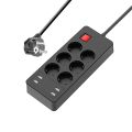 Miniatyrbillede 1 af 5: Multifunktionel overspændingsbeskytter med 6 stikkontakter og 4 USB-porte, stikdåse med individuel afbryder mod overbelastning, 1,5 m sort