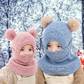 Miniatyrbillede 5 af 5: Børne Vinter Varm Hue Halstørklæde, Varm Strikket Hætte Hue, Ørevarmere, Dobbelt Pom Pom Design, Hue Hat, Fleece For, Til Småbørn Piger Drenge (Blå)