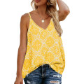 Miniatyrbild 1 av 4: Kvinnors Boho Blommig V-hals Spaghetti Remmar Tank Top Sommar Ärmlös Skjortor Blus (L Gul)