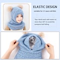 Miniatyrbillede 4 af 5: Børne Vinter Varm Hue Halstørklæde, Varm Strikket Hætte Hue, Ørevarmere, Dobbelt Pom Pom Design, Hue Hat, Fleece For, Til Småbørn Piger Drenge (Blå)