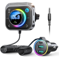 Miniatyrbillede 1 af 5: Bluetooth 5.3 FM-sender, Bleuthoot-bilradioadapter [Deep Bass Hi-Fi-stereo], 30W PD Dual 18W QC 3.0, håndfri, overdimensioneret mikrofon, understøtter Aux