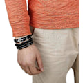 Miniatyrbillede 4 af 5: 6-delt sæt af læderarmbånd til mænd (sort og brun) med krøllede kanter, kvast træperler, etnisk og tribal religiøs charme