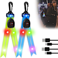 Miniatyrbild 1 av 5: Blå och grön 2-pack LED-skolväska blinkande lampor reflexljus med färgglatt ljus USB-laddningsbar reflexlampa för jogging vandring löpning