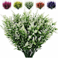 Miniatyrbild 1 av 4: LangRay Konstgjord Lavendelväxt, 8 Buketter Utomhus Anti-Ultraviolett Grönt Blad Falska Buskar Simulering Växter Inomhus och Utomhus Hängande Blomkruka