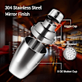 Miniatyrbillede 3 af 5: Rustfrit Cocktail Shaker i rustfrit stål, Cocktail Bar Shaker Vinshaker Mixer med si og låg, 250 ml (8,4 oz), Lille, Enkelt Martini