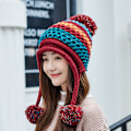 Miniatyrbilde 4 av 5: Kvinners Vinter Peruviansk Dekke Ører Lue Hette Øreklaffer Sherpa Ski Snø Huer Strikket Fleece Foret 3 Pom Pom(Koreansk pulver)