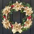 Miniatyrbild 2 av 5: Julgransprydnader Blommor - 12 st Konstgjorda Röda Guld Julstjärna Julgransprydnader Glitter Jul Nyår Bröllopsfest Krans