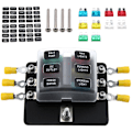 Miniatyrbillede 1 af 5: 6-vejs sikringsboks, standard bladsikringsblokke med LED-indikator, 10 sikringer, 10 bilterminaler, båd, campingvogn, 12 V, 24 V