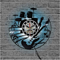 Miniatyrbild 4 av 5: Musikgitarr Vinyl Record Väggklocka Modern Design Kreativ Väggkonst Vardagsrum Sovrum Dekoration Klocka med 12 Tums LED