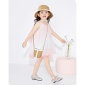 Miniatyrbilde 4 av 5: Jentesolhatt Barn Sommer Halmhatter og Liten Veske Sett med Blonder Trim for Strand Reise Fotturer