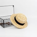 Miniatyrbillede 5 af 5: Halm Boater hat Sailor Skimmer Sort Band Sommer Sol