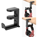 Miniatyrbild 1 av 5: Hörlurshållare för spelheadset, hörlurshållare med justerbar och svängbar armklämma, design under skrivbordet, universell passform
