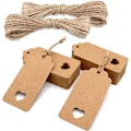 Pikkukuva 1 / 4: Kraft-paperiset lahjatägit 9x4.5cm, 100 kpl juuttinarulla, häihin, ystävänpäivään, syntymäpäiville, jouluun (ruskea)