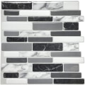 Miniatyrbilde 4 av 4: 10 stk, svart og grå selvklebende fliser med marmor mønster, mosaikk effekt vinyl kjøkken backsplash, 30x 30cm