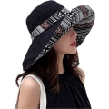 Miniatyrbilde 1 av 5: Bomull Solhatt med Bred Bremm - Metalltråd Kant - Sommer UV-beskyttelse UPF - Boho Hatt - God for Strand Fotturer Hage Reise Hakestropp