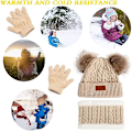 Miniatyrbillede 5 af 5: Børns Vinter Varme Hue Hat Halstørklæde Handsker Sæt khaki Termisk Strik Hæklet Tyk Fluffy Toddler Halstørklæde Dobbelt Pom Pom Bobble Hat med Kunstpels til Piger