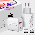 Miniatyrbillede 1 af 5: Egnet til iphone13 QC3.0 hurtig opladning PD mobiltelefonoplader 20W PD opladningshoved rejseoplader