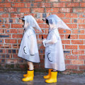 Miniatyrbillede 3 af 5: Børns gennemsigtig tyk Eva hætte regnfrakke miljøbeskyttelse grundskole vandtæt materiale, sort - XL