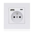 Pikkukuva 1 / 5: Ranskalainen Type-c+USB16A Type 86 -pistorasiapaneeli, Pistorasioiden määrä: 2 reikää, USB-porttien määrä: 1, Type-c-porttien määrä: 1, Turvallinen ja tukeva (Valkoinen neliö)