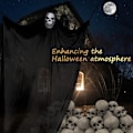 Pikkukuva 2 / 5: Halloween riippuva haamu koriste kummitustaloon riippuva Grim Reaper Skull Halloween koriste rekvisiitta pelottava rekvisiitta Halloween koriste (musta)