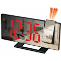 Miniatyrbild 1 av 4: (Svart Fodral med Röd Text) Projektor Väckarklocka, 180° Projektionsväckarklocka, Digital Klocka med LED-Spegelskärm, USB-Port, Snooze, 4 Ljusstyrkor