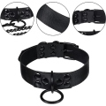 Miniatyrbillede 4 af 5: Sort PU læder punk choker+træktov, sexet gotisk choker bælte med læder, justerbar sort krave, med trækkæde
