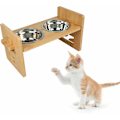 Miniatyrbillede 1 af 5: Højt hævet hundeskål, kæledyr med justerbart bambusstativ til hunde katte med 2 rustfrie stålskåle og skridsikre fødder Skål til små hunde kæledyr