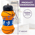 Pikkukuva 3 / 5: Lasten kokoontaittuva juomapullo - Koripallokuvio BPA-vapaa silikoni | Tiivis urheiluun, kouluun, ulkoiluun (355 ml)