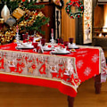 Miniatyrbilde 1 av 5: Bordduk for rød julefestival rektangulær belagt spisesalsduk 180 x 150 cm, Stor vaskbar juleduk og middagsduk