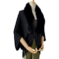 Miniatyrbild 3 av 4: Stickad tjock damlös sjal poncho cape reversibel överdimensionerad lång stickad varm wrap för kvinnor damer på vintern (svart)