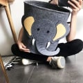 Miniatyrbillede 5 af 5: Filtetøjskurv - Elefant Babykurv Rund Sammenklappelig Opbevaringskurv til Kontor Soveværelse Tøj Bøger