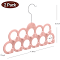 Miniatyrbild 2 av 5: Sammetshängare för halsdukar, halsduksorganisatör, flockad sammetsfinish, halsdukshållare med 11 öglor och krokar rosa, 2-pack