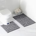 Miniatyrbillede 1 af 5: 2-delt bademåttesæt, piedestalsæt, skridsikkert bademåtte, vandabsorberende, badekar måtte, U-formet toilet piedestal måtte, måtte (grå)