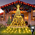 Miniatyrbild 1 av 5: Ljusstark julstjärnekrans, 344 LED-lampor, 8 lägen och vattentät IP44, utomhusfönsterdekoration för julgran, bröllopsnatt (