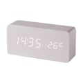 Miniatyrbild 1 av 5: (Vit) Digital väckarklocka i trä med LED-ljudkontroll, dubbel strömförsörjning via USB-batteri, tyst träklocka med LED, dekorationer för hemmet