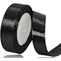 Miniatyrbillede 1 af 5: 25mm x 22m Sort Satinbånd - Til Bryllup, Dåb og Fødselsdagsgave Dekoration Børnedag Gaver
