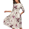 Pikkukuva 4 / 4: Yksinkertainen tyylikäs naisten kukkakuvioinen vintage-mekko, elegantti midi-iltapuku, 3/4 hihat