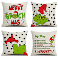 Miniatyrbilde 1 av 3: Juleputetrekk 18 x 18 sett med 4 for juledekorasjoner Buffalo Plaid Xmas Ornament Rest Grinch Face Vinterferie Putedesign Sofa