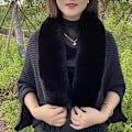 Miniatyrbild 4 av 4: Stickad tjock damlös sjal poncho cape reversibel överdimensionerad lång stickad varm wrap för kvinnor damer på vintern (svart)
