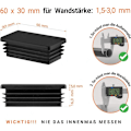 Miniatyrbilde 3 av 4: Rektangulær rørhette 60x30 mm svart 5 stk. Plastflak Buffs