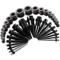 Miniatyrbillede 1 af 5: Sæt med 36 stretch ørepropper (sort) Metal 18 stretch ørepropper + 18 kød huller dobbelt kammusling rustfrit stål 1,6 mm - 10 mm
