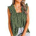 Miniatyrbilde 1 av 4: Boho Blomster Tank Tops for Kvinner, Rynket Stropper Plissert Sommer Casual Ermeløs Skjorter Topper Strand Bluser (M)
