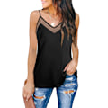 Miniatyrbilde 2 av 4: Sommer Tank Tops for Kvinner V Hals Spaghetti Stropp Camisole Løs Passform Ermeløse Skjorter（L Svart）
