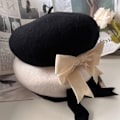 Miniatyrbilde 2 av 5: Fleece-kantet sløyfe beret kjendis temperament malerhatt høst og vinter ullhatt dame one size fits all