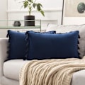 Miniatyrbilde 1 av 4: 2 stk fløyel myke ensfargede dekorative putetrekk med frynser frynser boho putetrekk for sofa seng marineblå