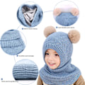 Miniatyrbillede 2 af 5: Børne Vinter Varm Hue Halstørklæde, Varm Strikket Hætte Hue, Ørevarmere, Dobbelt Pom Pom Design, Hue Hat, Fleece For, Til Småbørn Piger Drenge (Blå)