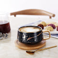 Miniatyrbillede 2 af 4: Qinghai Marmor Keramisk Kaffekop Sæt, Tekop med Ske, Mors Dag Graduering Dag Gave Julegave, (Sort Tekop med Acacia Træ Underkop