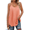 Miniatyrbilde 1 av 4: Sommer Tank Tops for Kvinner Plissert Spaghetti Stropp Camisole Løs Passform Casual Ermeløs（L）