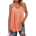 Miniatyrbillede 1 af 4: Sommer Tank Top til kvinder, plisseret spaghetti strop camisole, løs pasform, casual ærmeløs (L)